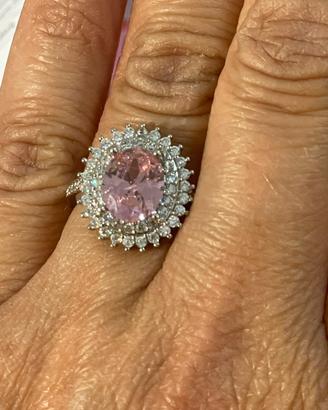 Anello con pietra rosa e zirconi regolabile