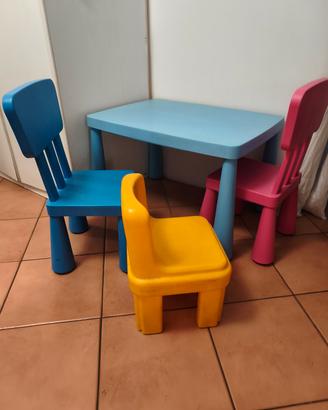 set tavolo e sedie mammut IKEA più sedia chicco 