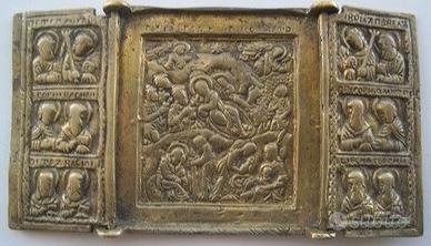 PICCOLA ANTICA ICONA DA VIAGGIO IN METALLO