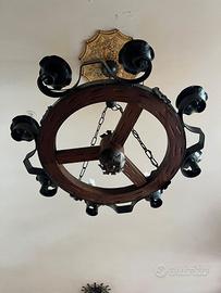 Lampadario rustico ruota di carro - 8 luci