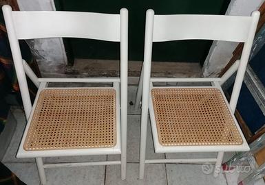 2 Sedie Pieghevoli Vintage Design Legno e Vimini