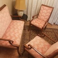 Salottino vintage in legno e velluto rosa