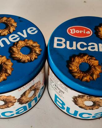 Coppia di scatole di latta vintage Bucaneve Doria 