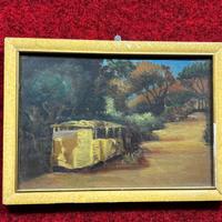 Dipinto paesaggio con sentiero dipinto olio tavola