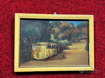 Dipinto paesaggio con sentiero dipinto olio tavola