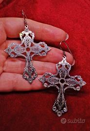 ARGENTO 925 orecchini croce stile gotico