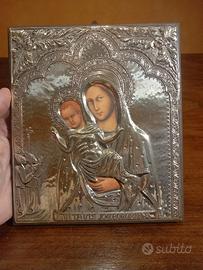 Argento 925 Icona Maternità Madonna Gesù Bambino.
