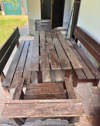 Tavolo giardino con 2 panche e e poltrone