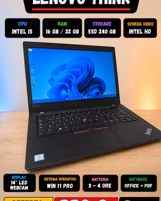 PC Portatile lenovo t470  i5  quadcore Win11