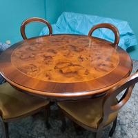 Set Tavolo Rotondo in Radica di Noce + 5 Sedie