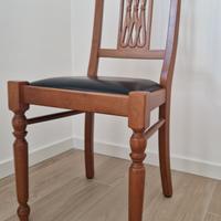 4 sedie in legno noce e pelle nera