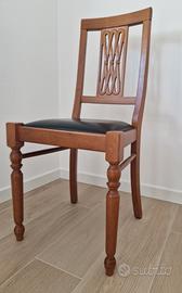 4 sedie in legno noce e pelle nera