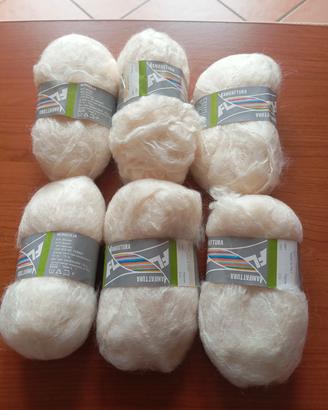 Sei gomitoli misto mohair color panna