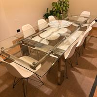 Tavolo da pranzo acciaio/cristallo allungabile