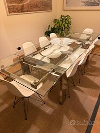 Tavolo da pranzo acciaio/cristallo allungabile