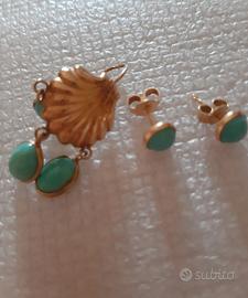 tris di orecchini in oro 18kt con turchesi 