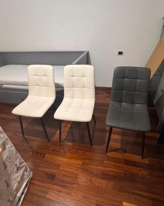 Set 3 sedie simil pelle bianco/nero