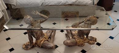 Tavolino cristallo vintage con due statuine