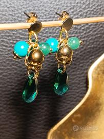 orecchini smeraldo cristallo,giada,acciaio
