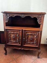 Mobile porta tv vintage in legno intarsiato