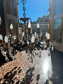 lampadario classico liberty in bronzo e gocce 