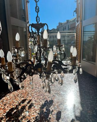 lampadario classico liberty in bronzo e gocce 