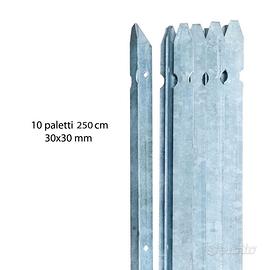 10 Paletti recinzione 250cm misura 30x30mm acciaio