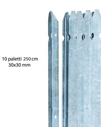 10 Paletti recinzione 250cm misura 30x30mm acciaio