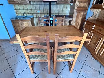 Tavolo da Pranzo Rustico Legno Massello + 4 Sedie
