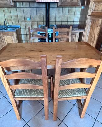 Tavolo da Pranzo Rustico Legno Massello + 4 Sedie