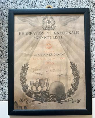 Diploma Ufficiale FIM 1956 MV A Campione del mondo
