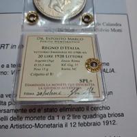 20 lire 1928 nc periziata spl+