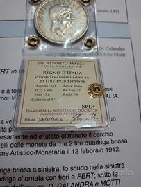 20 lire 1928 nc periziata spl+