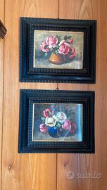 Coppia di dipinti con cornice in stile guillochè