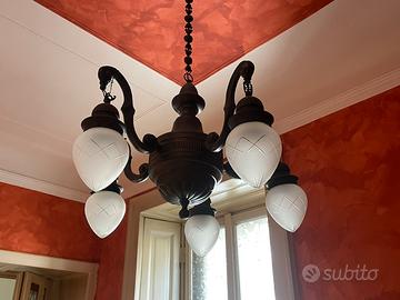 Lampadario Art Déco in ottone brunito