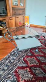 Tavolino Carrello Vintage in Ferro Battuto e Vetro