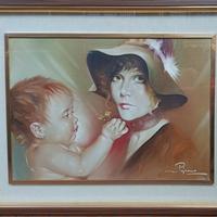 Dipinto Gastone Peirano "donna con bambino"
