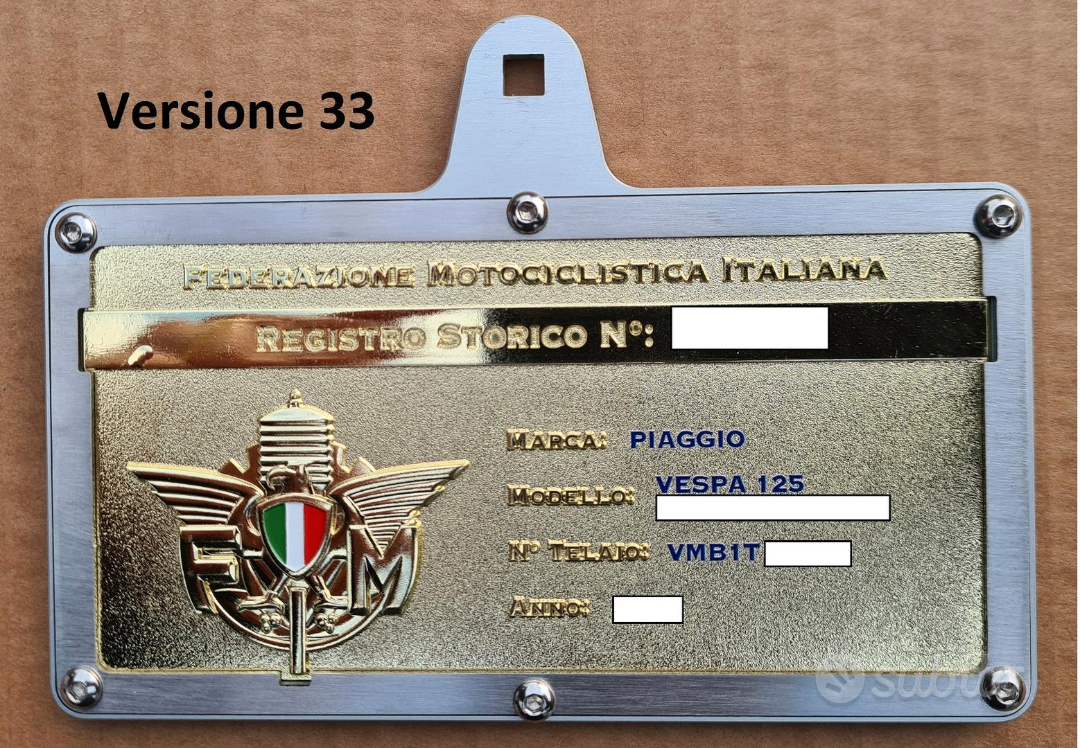 Moto Targa Oro Fmi Vespa Scooter Targa Vespa Px VESPA PX 125 Anno