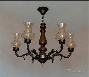 lampadario vintage legno vetro stile liberty epoca