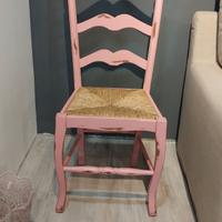 Sedia Shabby Chic rosa e paglia
