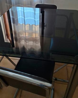 Tavolo vetro fumé + 4 sedie Cantilever anni 70