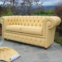 Divano Chesterfield 2 posti in vera pelle giallo