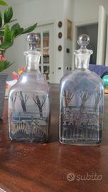 VERA WALTHER - COPPIA DI BOTTIGLIE IN VETRO DIPINT