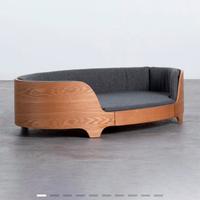 Cuccia ovale in legno e tessuto grigio