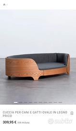 Cuccia ovale in legno e tessuto grigio