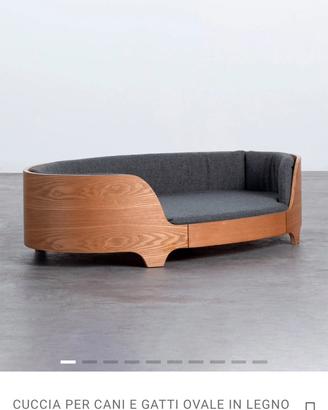 Cuccia ovale in legno e tessuto grigio