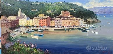 Quadro dipinto ad olio paesaggio Portofino