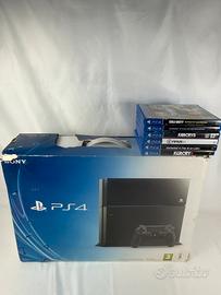 Console Sony ps4 fat con scatola e giochi.