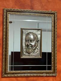 Quadro Padre Pio in Argento con Specchio