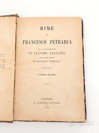 Libro Antico Rime Petrarca Leopardi 1872 800